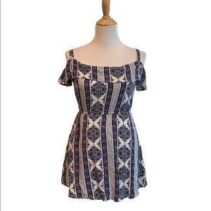 Dex | White, Blue, & Pink Open Shoulder Dress